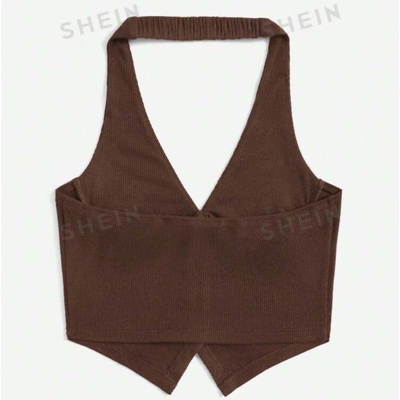 Brand new ribbed button up halter vest crop top~ - Picture 3 of 7